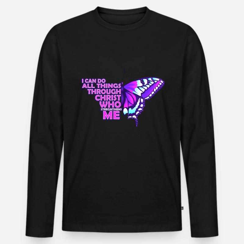 I Can Do All Things Through Christ Butterfly - Männer Premium Bio Langarmshirt - Schwarz