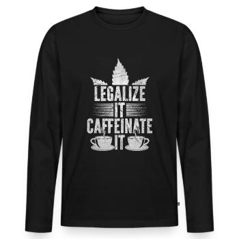 Weed, Café, Cannabis, Stoner, Caféine, Ganja - T-shirt manches longues Premium bio Homme - noir - Devant - Nico (187cm)