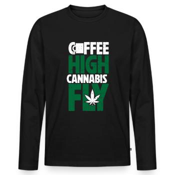 Weed, Café, Cannabis, Stoner, Caféine, Ganja - T-shirt manches longues Premium bio Homme - noir - Devant - Nico (187cm)