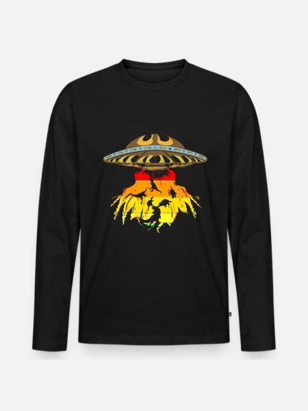 Alien Dinosaur UFO Abduction - Men's Premium Organic Long Sleeve Shirt - black