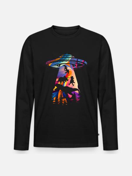 Alien Dinosaur UFO Abduction - Men's Premium Organic Long Sleeve Shirt - black