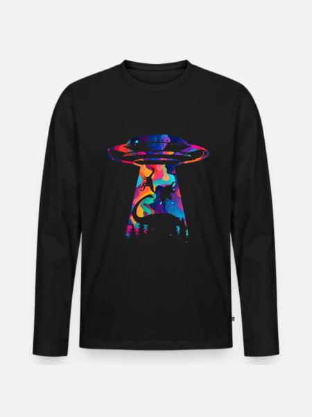 Alien Dinosaur UFO Abduction - Men's Premium Organic Long Sleeve Shirt - black