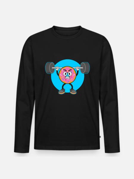 Donut PowerLifting Workout -Weightlifter - Men's Premium Organic Long Sleeve Shirt - black