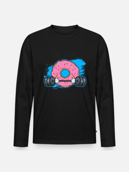 Donut PowerLifting Workout -Weightlifter - Men's Premium Organic Long Sleeve Shirt - black