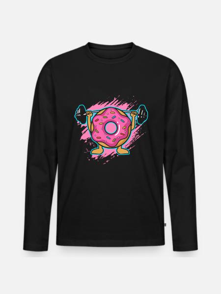 Donut PowerLifting Workout -Weightlifter - Men's Premium Organic Long Sleeve Shirt - black