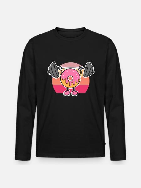 Donut PowerLifting Workout -Weightlifter - Men's Premium Organic Long Sleeve Shirt - black