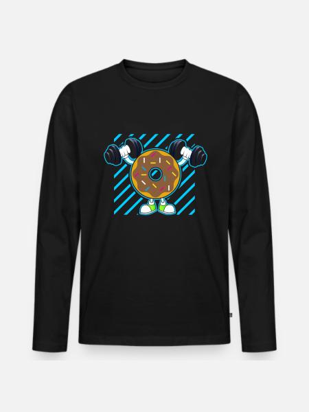 Donut PowerLifting Workout -Weightlifter - Men's Premium Organic Long Sleeve Shirt - black