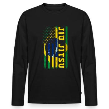 Jiu Jitsu Brésilien BJJ MMA Grappling - T-shirt manches longues Premium bio Homme - noir - Devant - Nico (187cm)