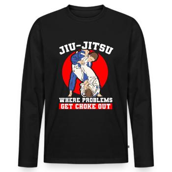Jiu Jitsu Brésilien BJJ MMA Grappling - T-shirt manches longues Premium bio Homme - noir - Devant - Nico (187cm)