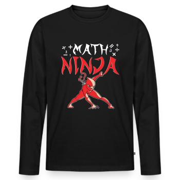 Drôle Math Ninja Mathématiques Geek Nombres - T-shirt manches longues Premium bio Homme - noir - Devant - Nico (187cm)