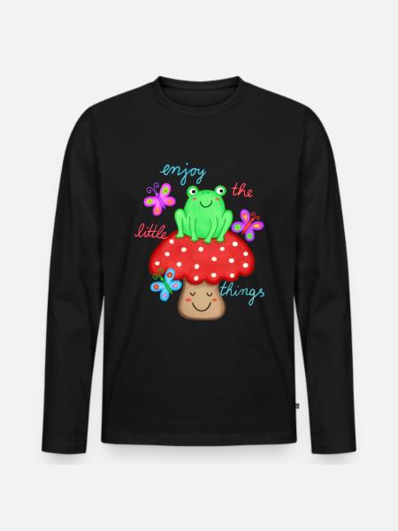 schöner Spruch Freude Glück Frosch auf Fliegenpilz - Männer Premium Bio Langarmshirt - Schwarz