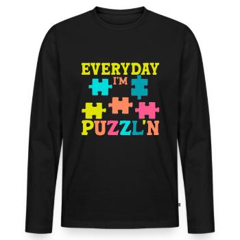 Puzzle Pièce Puzzle Amateur de Puzzle - T-shirt manches longues Premium bio Homme - noir - Devant - Nico (187cm)