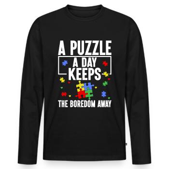 Puzzle Pièce Puzzle Amateur de Puzzle - T-shirt manches longues Premium bio Homme - noir - Devant - Nico (187cm)