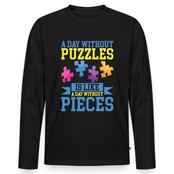 Puzzle Pièce Puzzle Amateur de Puzzle - T-shirt manches longues Premium bio Homme - noir - Devant - Nico (187cm)