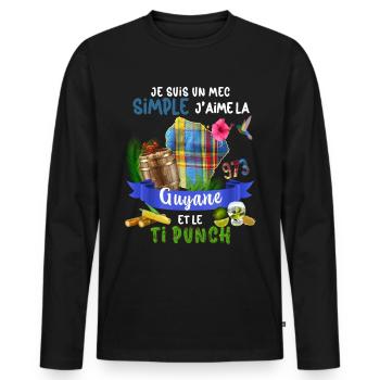 Guyane Madras Colibri Ti Punch Apéro Cadeau Homme - T-shirt manches longues Premium bio Homme - noir - Devant - Nico (187cm)