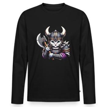 Viking Cat Helmet Nordic Cat Lover Norwegian - Men's Premium Organic Long Sleeve Shirt - black - Front - Nico (187cm)