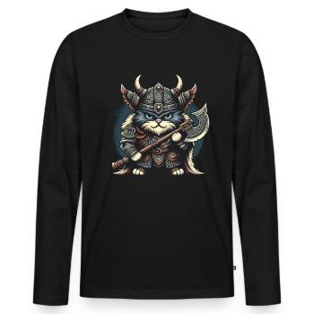 Viking Cat Helmet Nordic Cat Lover Norwegian - Men's Premium Organic Long Sleeve Shirt - black - Front - Nico (187cm)