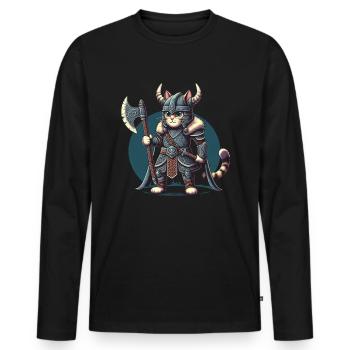 Viking Cat Helmet Nordic Cat Lover Norwegian - Men's Premium Organic Long Sleeve Shirt - black - Front - Nico (187cm)