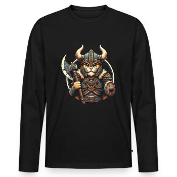 Viking Cat Helmet Nordic Cat Lover Norwegian - Men's Premium Organic Long Sleeve Shirt - black - Front - Nico (187cm)