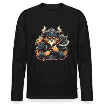 Viking Cat Helmet Nordic Cat Lover Norwegian - Men's Premium Organic Long Sleeve Shirt - black - Front - Nico (187cm)