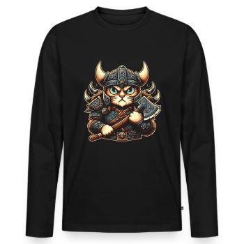 Viking Cat Helmet Nordic Cat Lover Norwegian - Men's Premium Organic Long Sleeve Shirt - black - Front - Nico (187cm)