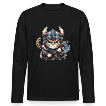 Viking Cat Helmet Nordic Cat Lover Norwegian - Men's Premium Organic Long Sleeve Shirt - black - Front - Nico (187cm)
