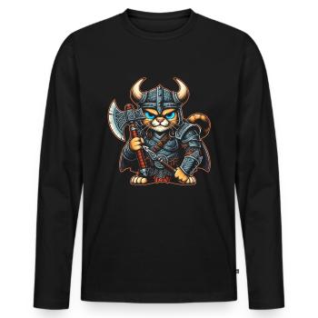 Viking Cat Helmet Nordic Cat Lover Norwegian - Men's Premium Organic Long Sleeve Shirt - black - Front - Nico (187cm)