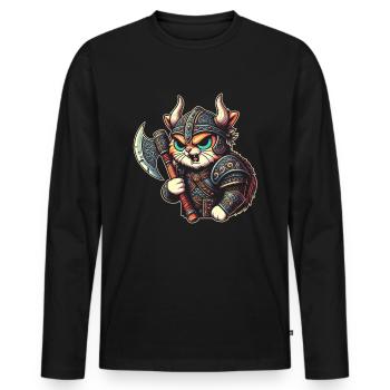 Viking Cat Helmet Nordic Cat Lover Norwegian - Men's Premium Organic Long Sleeve Shirt - black - Front - Nico (187cm)
