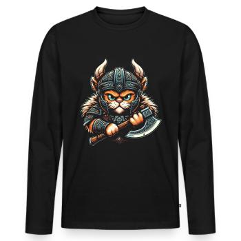 Viking Cat Helmet Nordic Cat Lover Norwegian - Men's Premium Organic Long Sleeve Shirt - black - Front - Nico (187cm)