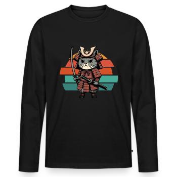 Japanische Samurai -Katzenkrieger Retro Ninja - Männer Premium Bio Langarmshirt - Schwarz - Vorne - Nico (187cm)