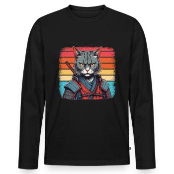Japanische Samurai -Katzenkrieger Retro Ninja - Männer Premium Bio Langarmshirt - Schwarz - Vorne - Nico (187cm)