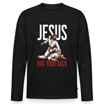 Jésus vous soutient BJJ Jiu Jitsu Christian - T-shirt manches longues Premium bio Homme - noir - Devant - Nico (187cm)