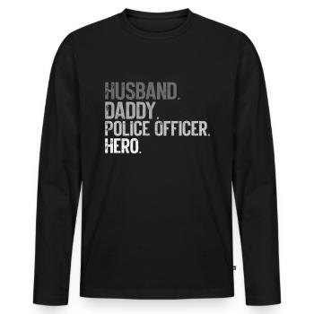 Agent de police, ligne bleue, application de la loi - T-shirt manches longues Premium bio Homme - noir - Devant - Nico (187cm)