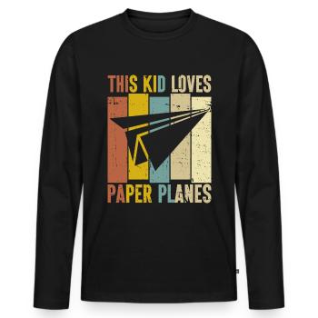 Avion en papier Origami Maître de l’avion en papier - T-shirt manches longues Premium bio Homme - noir - Devant - Nico (187cm)