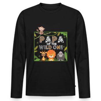 Papa Of The Wild One Birthday Zoo Theme Safari - Men's Premium Organic Long Sleeve Shirt - black - Front - Nico (187cm)