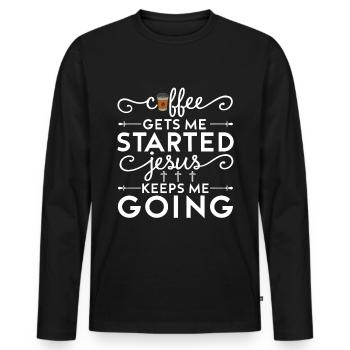 Le café me fait avancer, Jésus me fait avancer - T-shirt manches longues Premium bio Homme - noir - Devant - Nico (187cm)