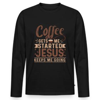 Le café me fait avancer, Jésus me fait avancer - T-shirt manches longues Premium bio Homme - noir - Devant - Nico (187cm)