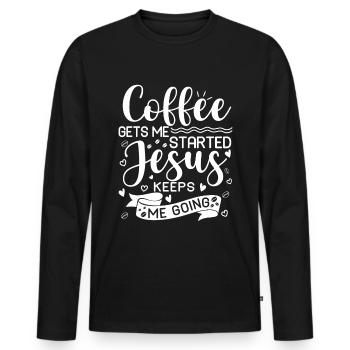 Le café me fait avancer, Jésus me fait avancer - T-shirt manches longues Premium bio Homme - noir - Devant - Nico (187cm)