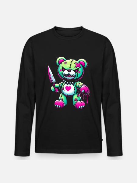 Pastell, Goth, Nallebjörn, Skräck, Läskigt, Skrämmande - Ekologisk långärmad premium-T-shirt herr - svart
