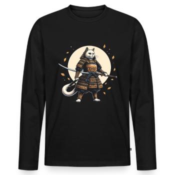 Japanische Samurai -Katzenkrieger Retro Ninja - Männer Premium Bio Langarmshirt - Schwarz - Vorne - Nico (187cm)