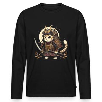 Japanische Samurai -Katzenkrieger Retro Ninja - Männer Premium Bio Langarmshirt - Schwarz - Vorne - Nico (187cm)