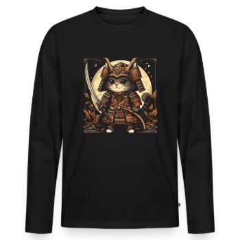 Japanische Samurai -Katzenkrieger Retro Ninja - Männer Premium Bio Langarmshirt - Schwarz - Vorne - Nico (187cm)