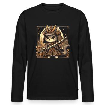 Japanische Samurai -Katzenkrieger Retro Ninja - Männer Premium Bio Langarmshirt - Schwarz - Vorne - Nico (187cm)