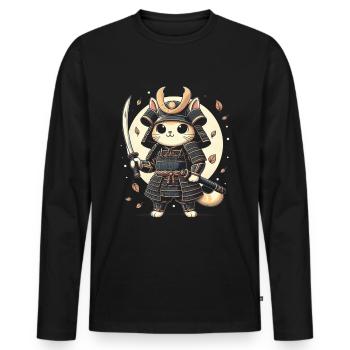 Japanische Samurai -Katzenkrieger Retro Ninja - Männer Premium Bio Langarmshirt - Schwarz - Vorne - Nico (187cm)