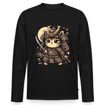 Japanische Samurai -Katzenkrieger Retro Ninja - Männer Premium Bio Langarmshirt - Schwarz - Vorne - Nico (187cm)