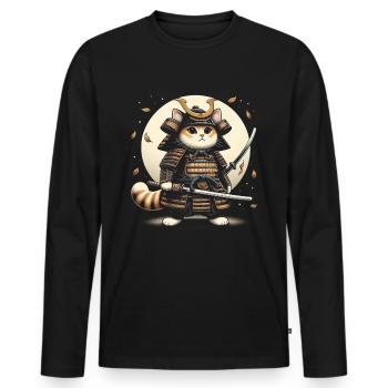Japanische Samurai -Katzenkrieger Retro Ninja - Männer Premium Bio Langarmshirt - Schwarz - Vorne - Nico (187cm)