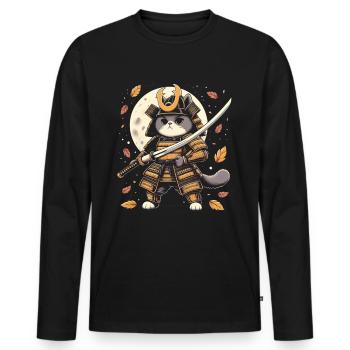 Japanische Samurai -Katzenkrieger Retro Ninja - Männer Premium Bio Langarmshirt - Schwarz - Vorne - Nico (187cm)
