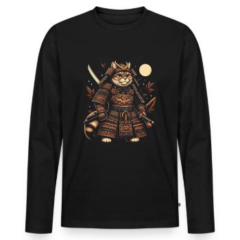 Japanische Samurai -Katzenkrieger Retro Ninja - Männer Premium Bio Langarmshirt - Schwarz - Vorne - Nico (187cm)