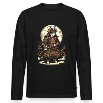 Japanische Samurai -Katzenkrieger Retro Ninja - Männer Premium Bio Langarmshirt - Schwarz - Vorne - Nico (187cm)