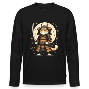 Japanische Samurai -Katzenkrieger Retro Ninja - Männer Premium Bio Langarmshirt - Schwarz - Vorne - Nico (187cm)
